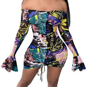 Women's Small Sheer Printed Mini Dress